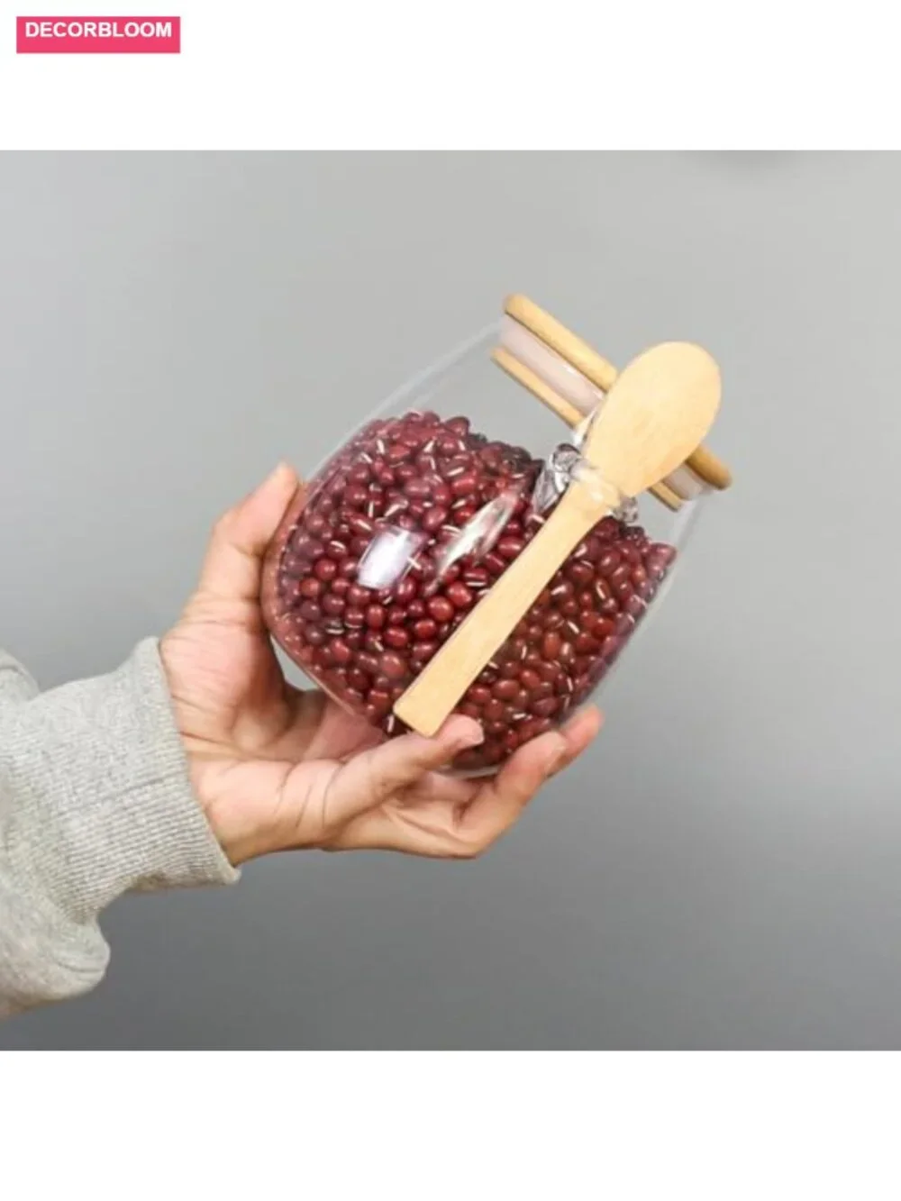 Glass Storage Jars with Bamboo Lids and Spoon - 16 oz Airtight Kitchen